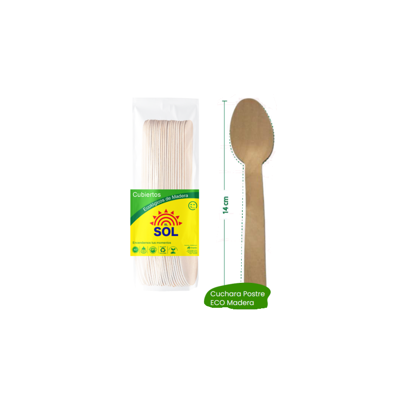 CUCHARA MADERA POSTRE 14 CM EL SOL PAQUETE X 20 7888