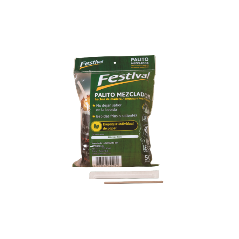 MEZCLADOR MADERA 11 CM EMPACADO FESTIVAL PQ X 500 (7768)