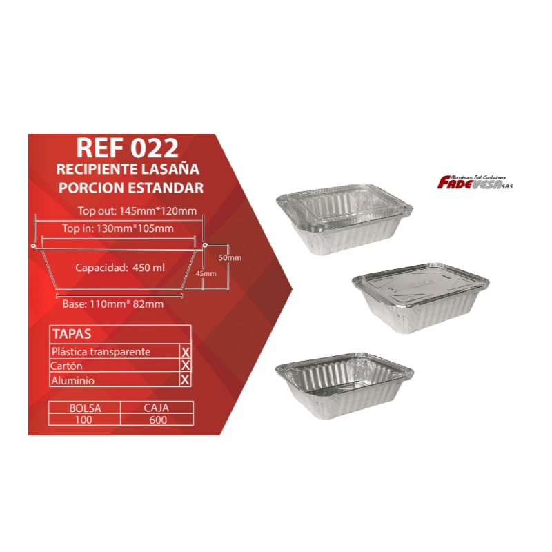 MOLDE ALUMINIO LASAGÑA PERSONAL REF 022 (14.5X12X4) 2601