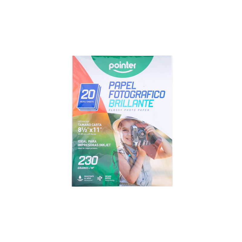 PAPEL FOTOGRAFICO GLOSSY POINTER TAMAÑO CARTA  8.5X11" 230GR PQ-20HJ PP-1201- 230 GR