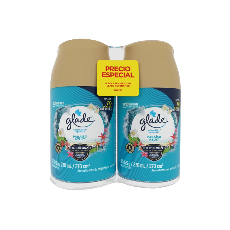 7501032906337 GLADE AUTOMÁTICO REPUESTO PARAISO AZUL 270 ml