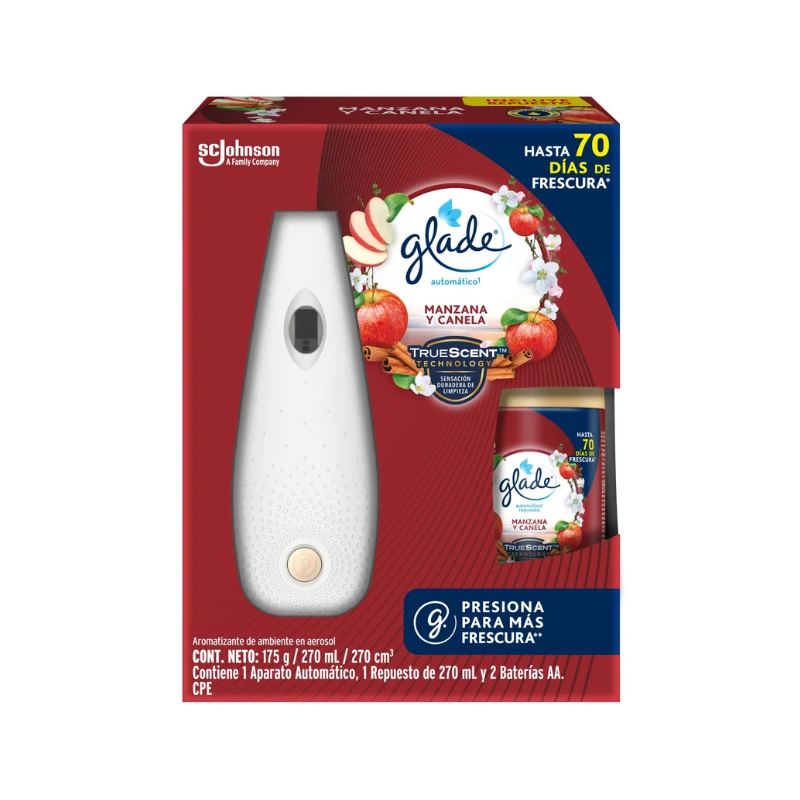 AMBIENTADOR GLADE APARATO + REPUESTO MANZANA CANELA  270 ML AUTOMATICO 323182