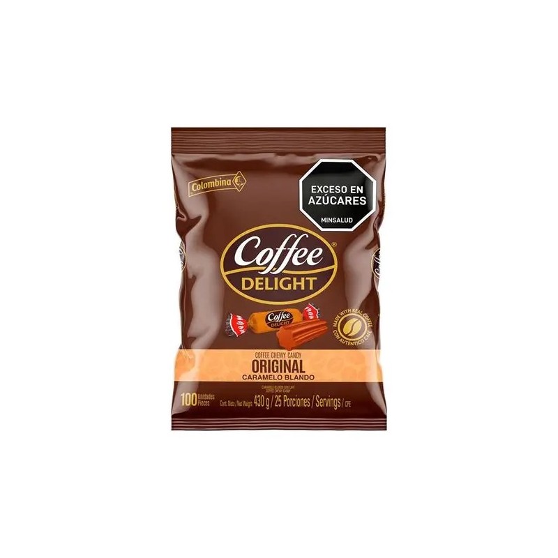 COFFEE DELIGHT CARAMELO BLANDO CON CAFÉ PAQUETE X 100 UNIDADES
